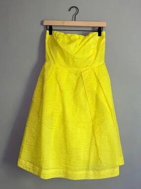 J CREW Neon Yellow Stapless Cotton Dress Pleats Pockets  Size 8?